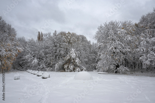 Winter Landscape of South Park in city of Sofia, Bulgaria