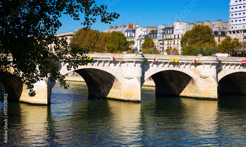 Pont Neuf, oldest stone arch bridge across Seine river in Paris, France.. photo