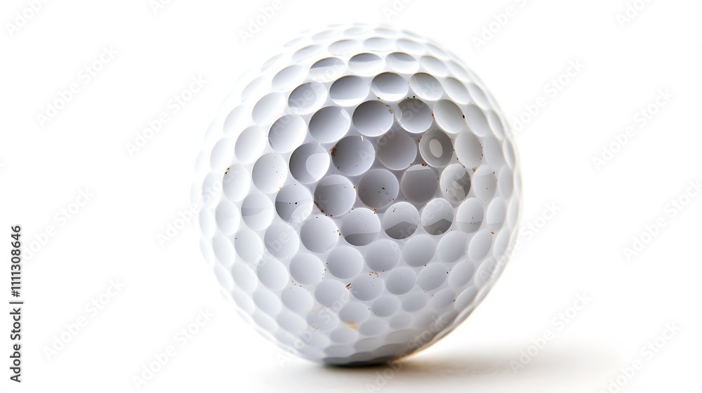 A detailed image of a golf ball with visible dimples, isolated on white A detailed image of a golf ball with visible dimples, isolated on white