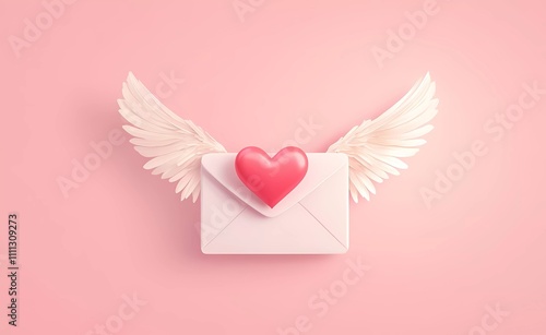 Obraz na płótnie 3D cartoon-style Valentine's Day envelope with wings and a heart on a pink background, vector illustration. 2D design, simple design, cute, soft colors, pastel color palette w salonie