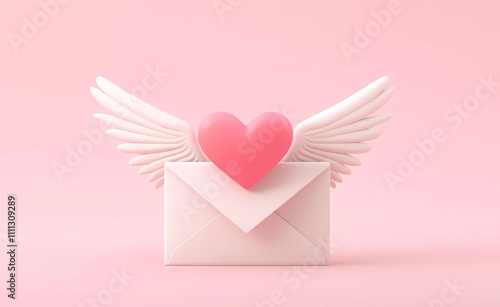 Obraz na płótnie 3D cartoon-style Valentine's Day envelope with wings and a heart on a pink background, vector illustration. 2D design, simple design, cute, soft colors, pastel color palette w salonie
