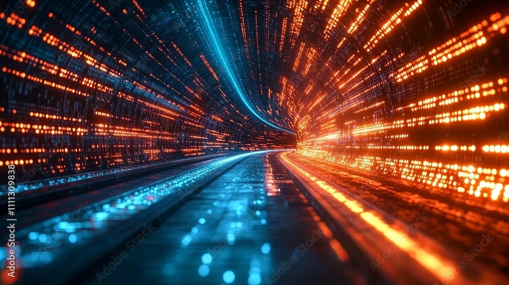 Illuminated Digital Tunnel Data Stream Pathway Illuminated Digital Tunnel Data Stream Pathway