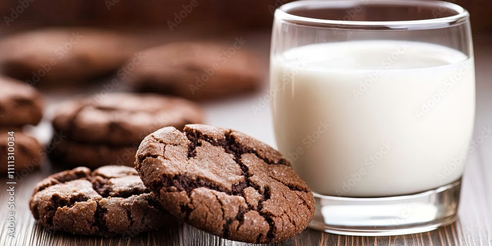 Fototapeta premium chocolate crinkle cookies and milk 