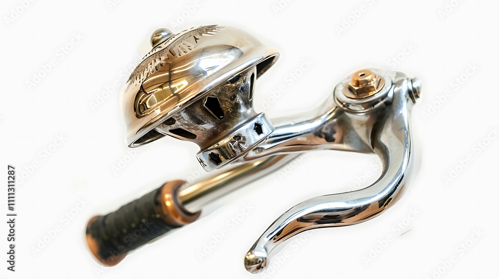 A high-definition image of a bicycle bell with metallic detailing, isolated on white A high-definition image of a bicycle bell with metallic detailing, isolated on white