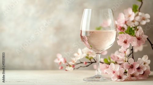 Ros? wine glass with spring blossoms.