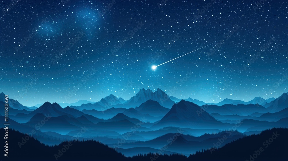 Shooting star over tranquil mountain night sky a peaceful stargazing landscape Shooting star over tranquil mountain night sky a peaceful stargazing landscape
