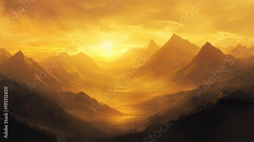 Scenic golden sunrise and misty mountains capturing tranquility in nature photography