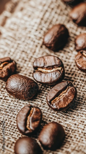 Exploring rustic coffee beans close-up photography in a burlap setting for gourmet appeal