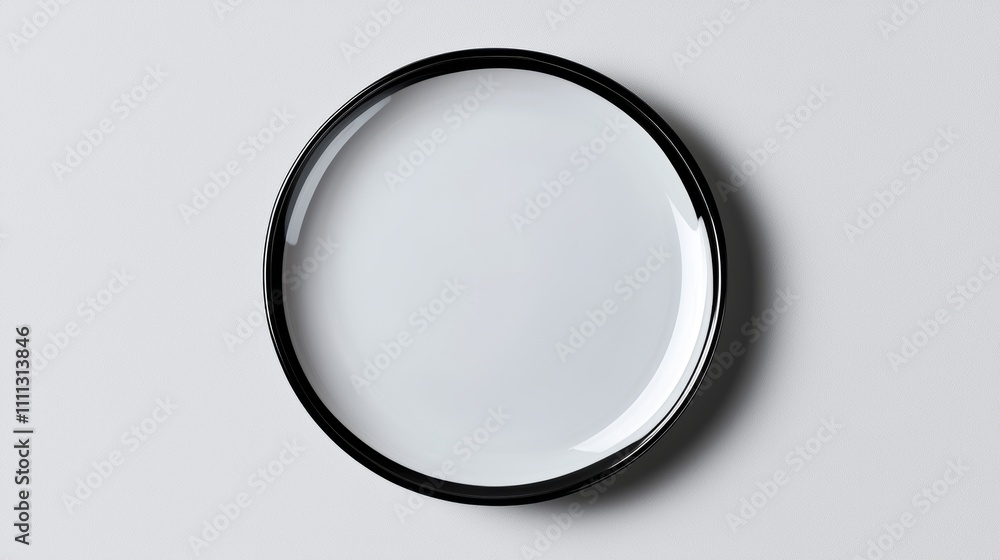 Clean round ceramic plate isolated on a white background, overhead view, advertising style, capturing every detail and smooth edges Clean round ceramic plate isolated on a white background, overhead view, advertising style, capturing every detail and smooth edges