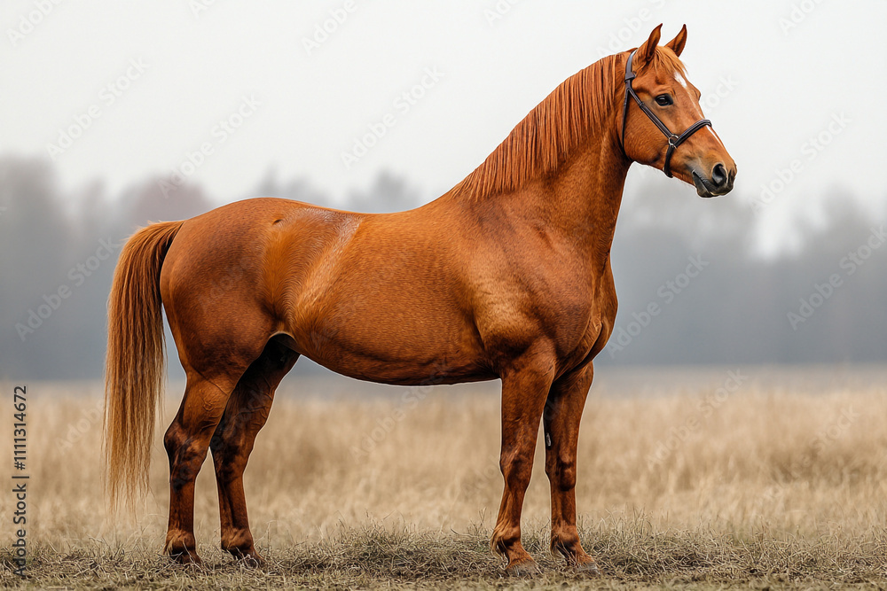 Obraz premium Chestnut Horse Standing In A Field