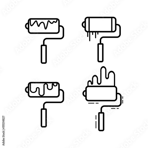 Paint roller icon set. Outline illustration of paint roller vector icons for web design