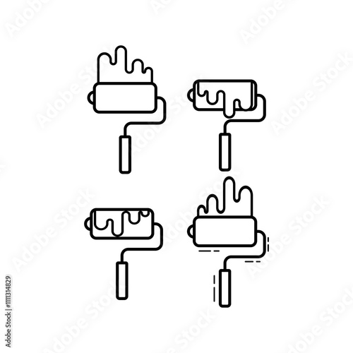 Paint roller icon set. Outline illustration of paint roller vector icons for web design