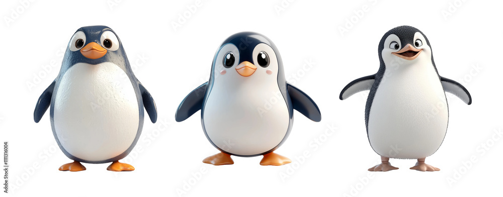 Obraz premium Cute Cartoon Penguins on Transparent Background