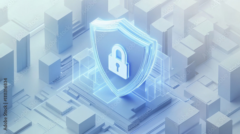 3D isometric icon of cyber security shield with padlock, symbolizing protection and safety in digital environments. Ideal for technology and security themes 3D isometric icon of cyber security shield with padlock, symbolizing protection and safety in digital environments. Ideal for technology and security themes
