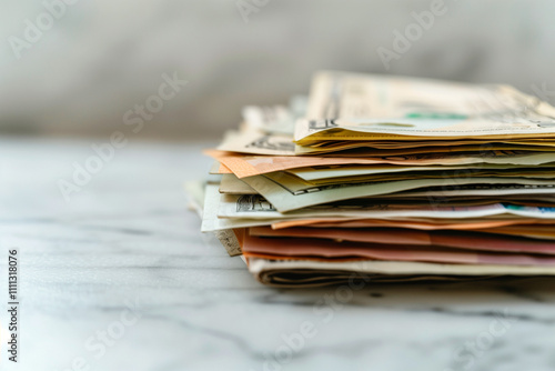 Copy Space of Wad of Bills Depicting Monetary Wealth, Budget Planning, and Financial Security for Stock Market Investments photo