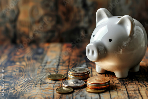 Copy Space of Piggy Bank with Coins Representing Savings, Money Management, and Financial Responsibility for Future Investments photo