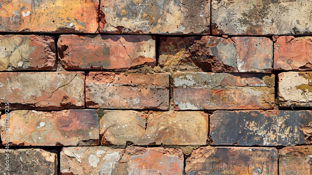 Weathered Red Brick Wall Texture, Showing Age and Decay Weathered Red Brick Wall Texture, Showing Age and Decay