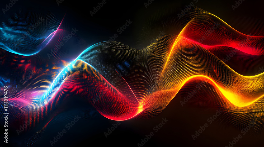 Fototapeta premium Neon illuminated dynamic sheets wallpaper. Abstract business background