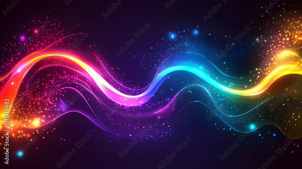 Fototapeta premium Neon illuminated dynamic sheets wallpaper. Abstract business background
