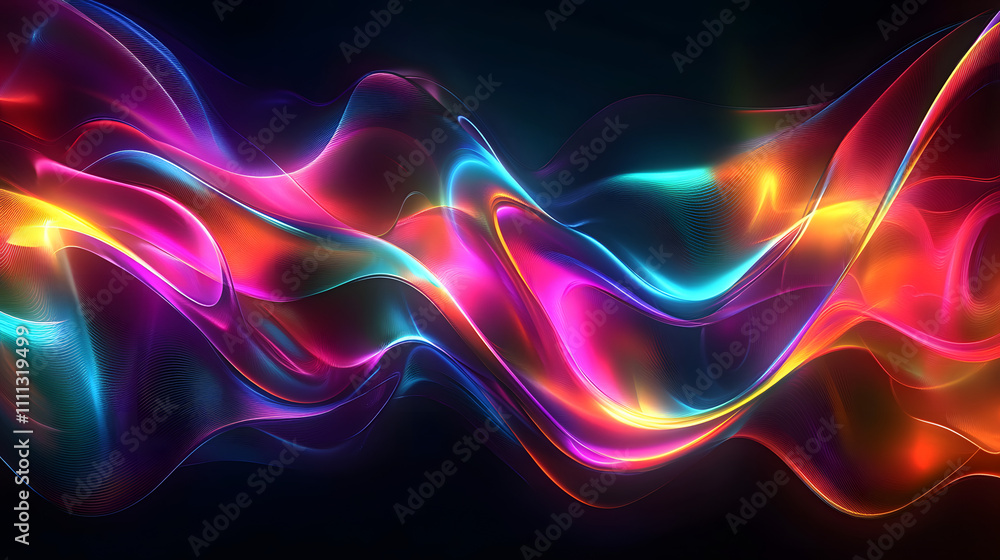 Naklejka premium Neon illuminated dynamic sheets wallpaper. Abstract business background