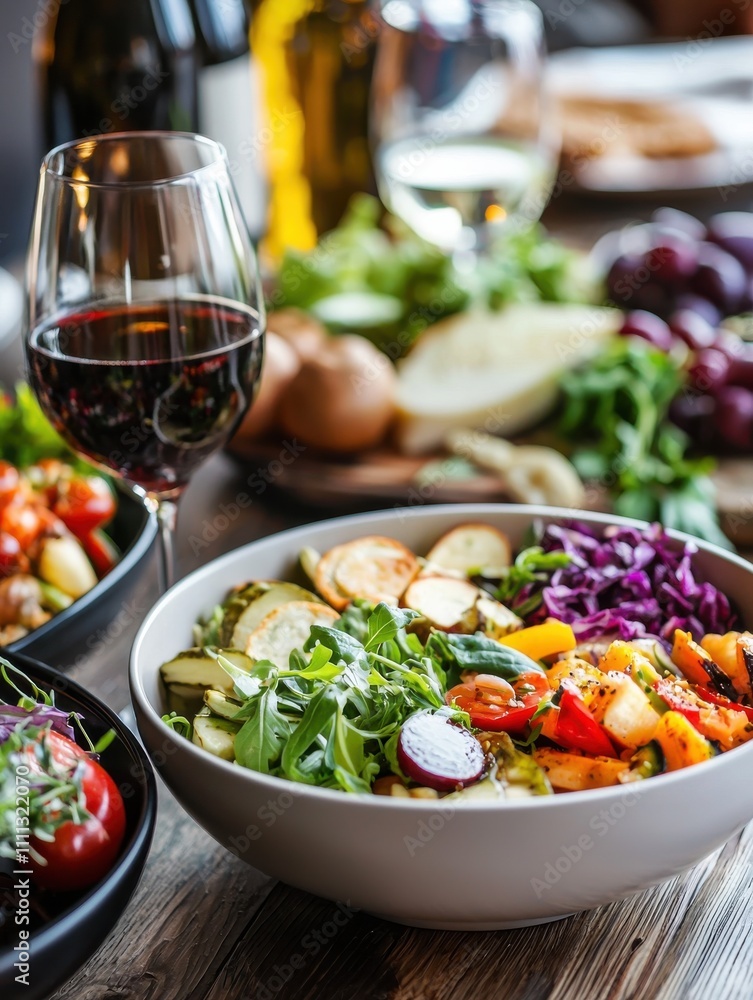 Delicious gourmet salad experience cozy restaurant food warm atmosphere close-up view healthy eating concept Delicious gourmet salad experience cozy restaurant food warm atmosphere close-up view healthy eating concept