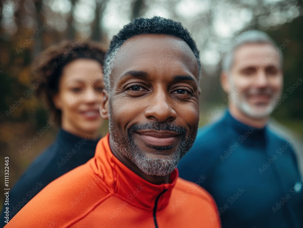 Group of active adults smiling outdoors forest setting lifestyle engaging environment positive energy concept Group of active adults smiling outdoors forest setting lifestyle engaging environment positive energy concept
