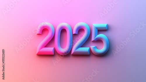 Minimalist "2025" in large typography, with soft gradients and clean lines, floating on a gradient background; designed with a contemporary aesthetic for a fresh start to the new year