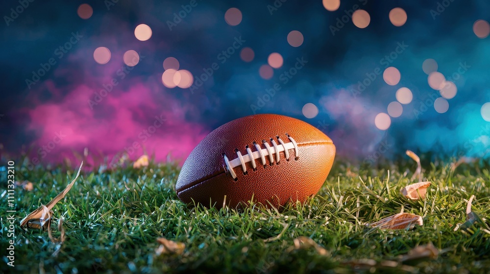 A football is laying on the grass in a field A football is laying on the grass in a field