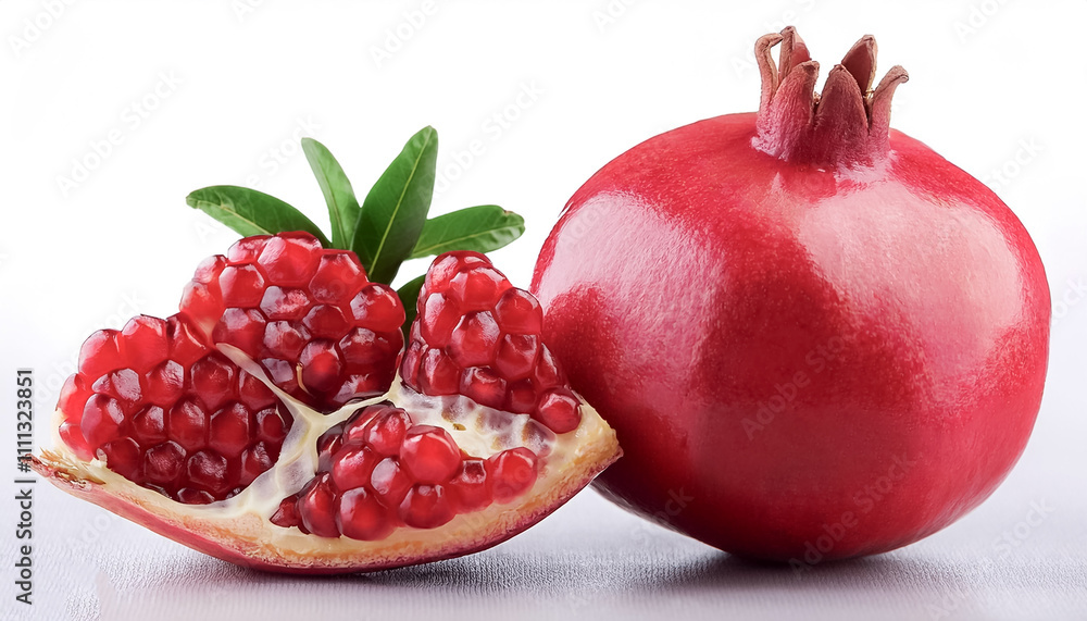 Fresh whole Pomegranate, peeled or cut on a natural white Fresh whole Pomegranate, peeled or cut on a natural white