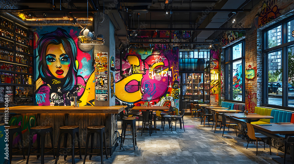 Obraz premium Trendy Graffiti Bar Interior Design