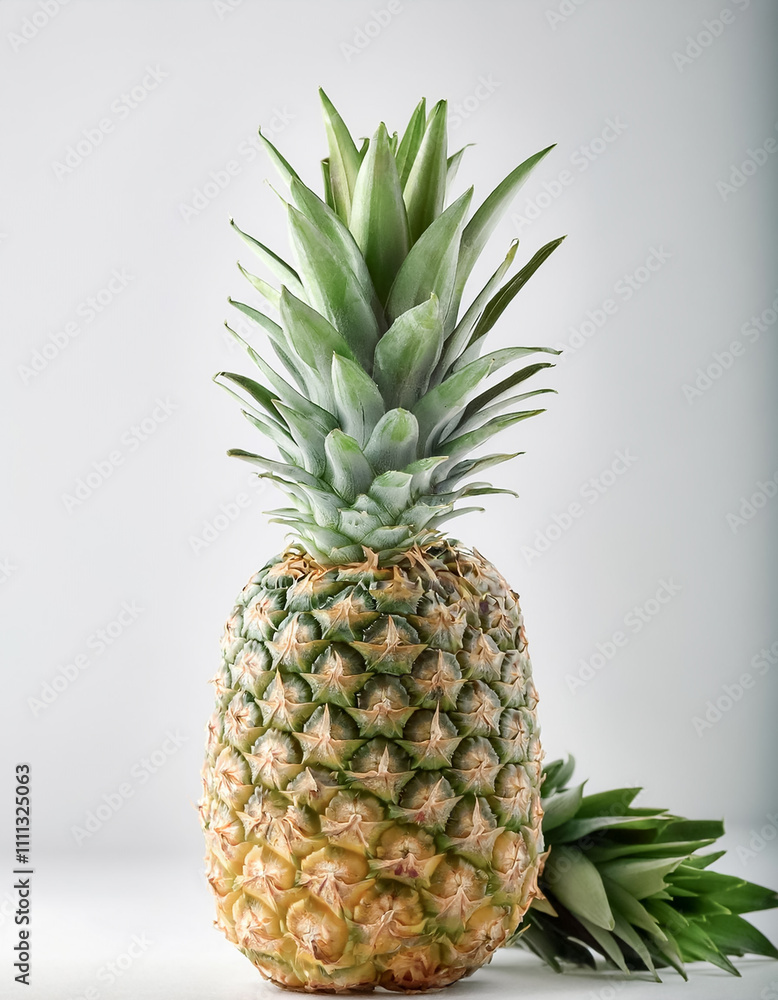 Fototapeta premium Fresh whole Pineapple, peeled or cut on a natural light white