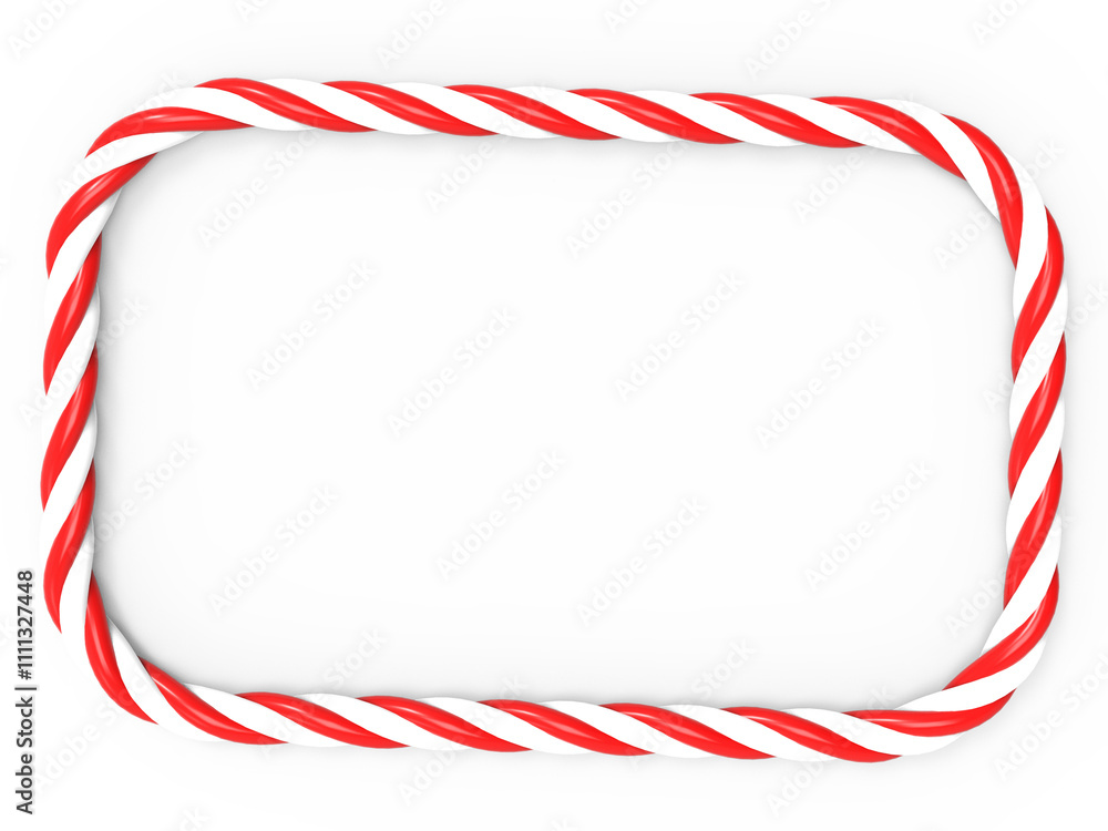 Fototapeta premium Red Christmas candy cane border frame. Christmas ornament decoration