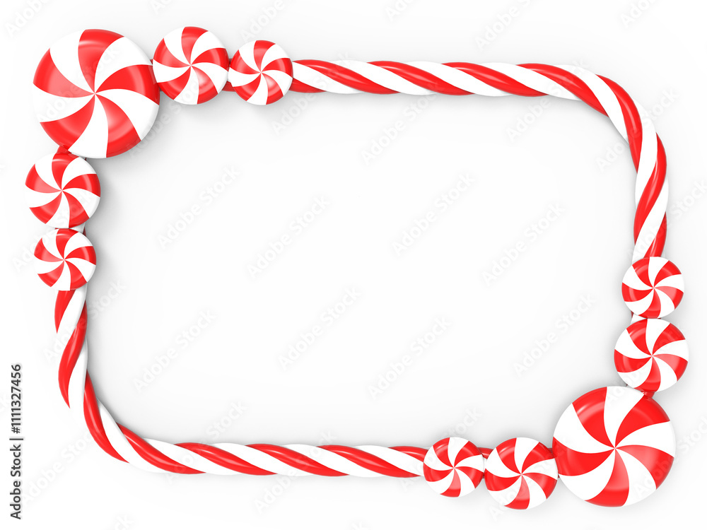 Obraz premium Red Christmas candy cane border frame. Christmas ornament decoration