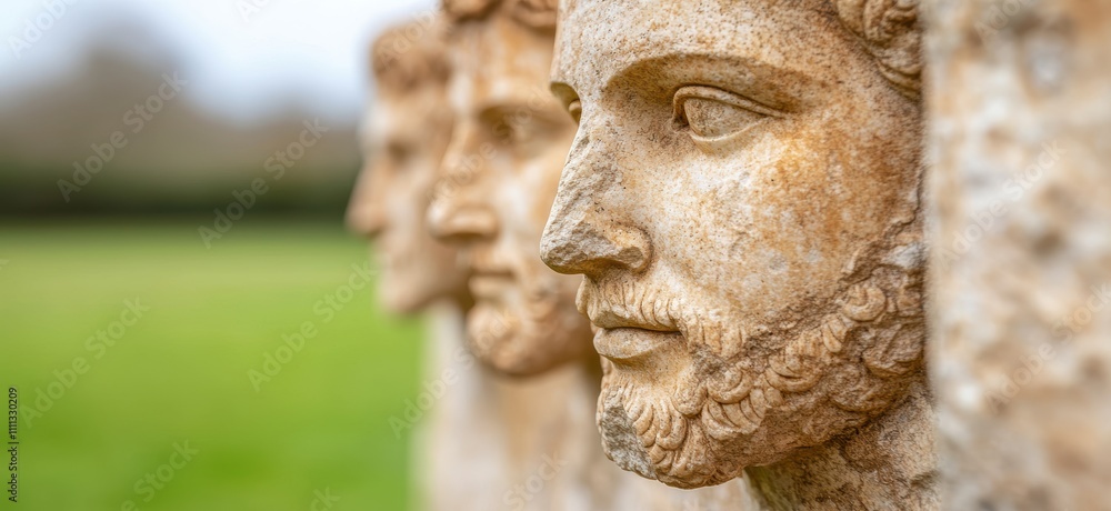 ancient stone faces in a garden ancient stone faces in a garden