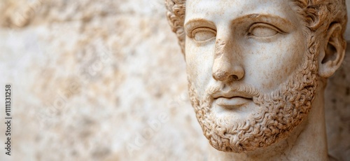 Closeup of ancient stone sculpture face photo