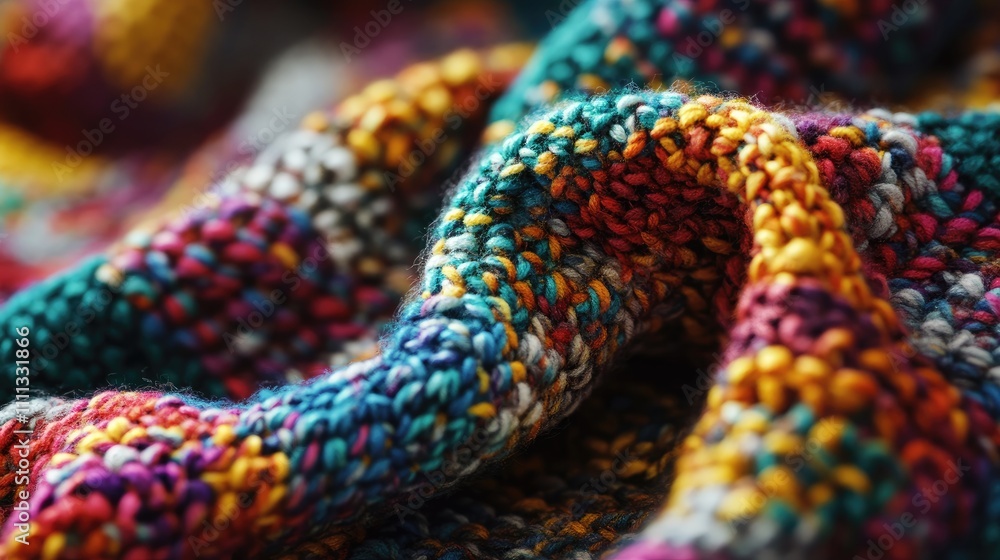 Colorful Knitted Fabric with Cozy Texture and Vibrant Patterns Colorful Knitted Fabric with Cozy Texture and Vibrant Patterns