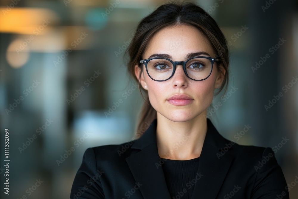 Serious young woman in glasses looking at camera Serious young woman in glasses looking at camera