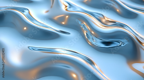 Shiny Metallic Waves Reflection Texture in Abstract Blue Background