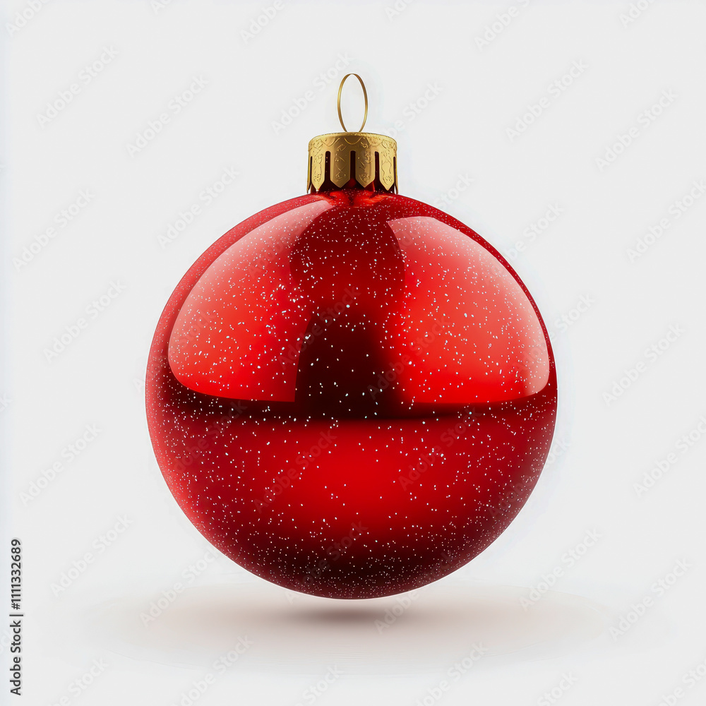 Shiny Red Christmas Ornament with Gold Cap, Reflecting Light and Featuring Sparkling Glitter for Festive Holiday Decoration Shiny Red Christmas Ornament with Gold Cap, Reflecting Light and Featuring Sparkling Glitter for Festive Holiday Decoration