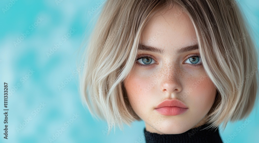 Thoughtful young woman with blonde hair and blue eyes Thoughtful young woman with blonde hair and blue eyes