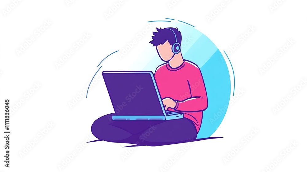 Cartoon illustration of a hacker operating a laptop, depicted in flat design style. The hacker icon represents technology, cybersecurity, and digital threats, perfect for tech Cartoon illustration of a hacker operating a laptop, depicted in flat design style. The hacker icon represents technology, cybersecurity, and digital threats, perfect for tech