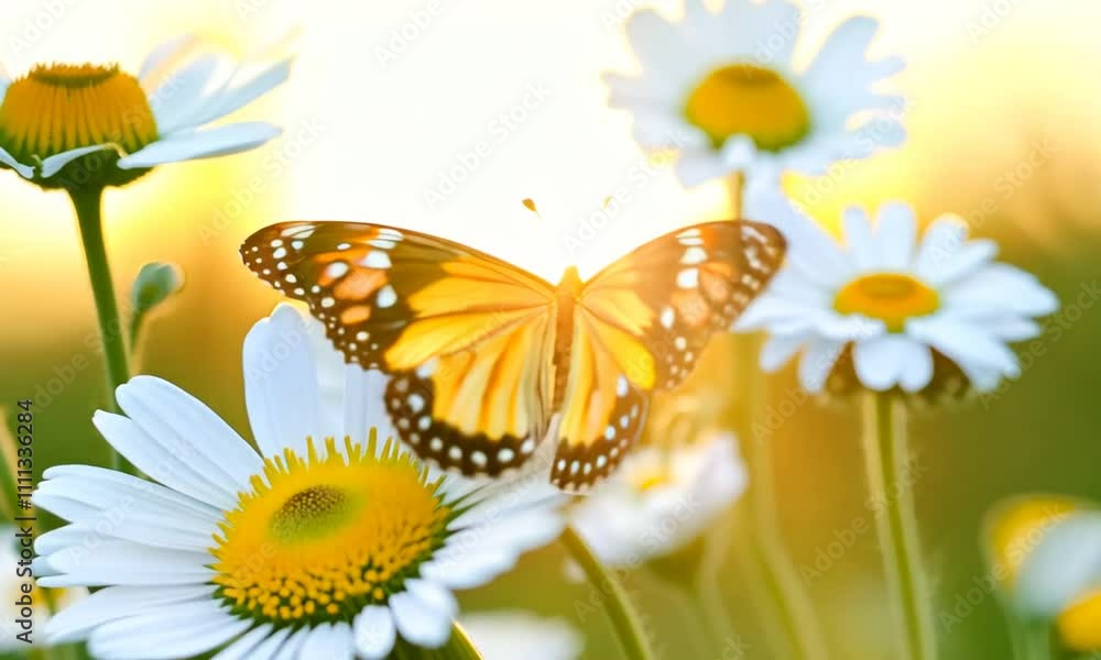 Spring Harmony: Chamomile and Butterflies in Sunlight Spring Harmony: Chamomile and Butterflies in Sunlight