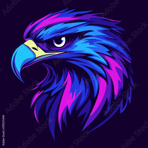 A vector-style logo of an eagle head in the colors blue and purple with pink highlights for a sports team photo