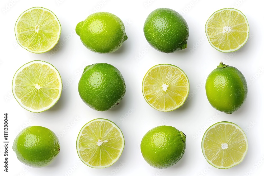 Fresh limes, whole and halved, vibrant green skin, juicy and tangy citrus fruits, natural and healthy, isolated on white background, perfect for drinks, cooking, and garnishes, copy space
Fresh limes, whole and halved, vibrant green skin, juicy and tangy citrus fruits, natural and healthy, isolated on white background, perfect for drinks, cooking, and garnishes, copy space