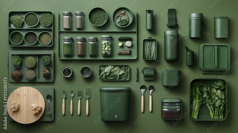 Diverse Collection of Green Kitchenware for Food Storage and Prep Diverse Collection of Green Kitchenware for Food Storage and Prep