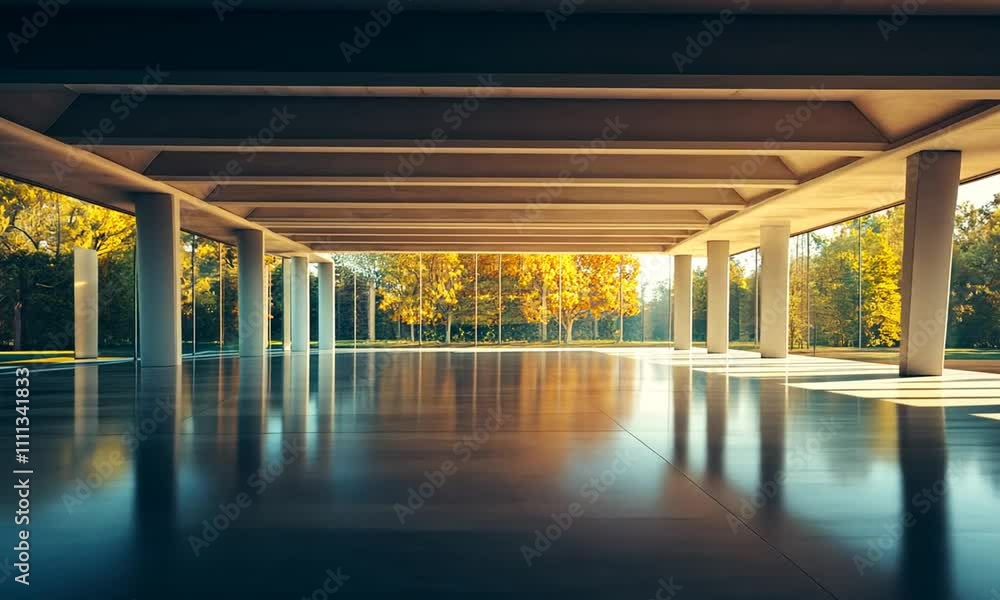 Autumnal Reflections in a Modern Pavilion