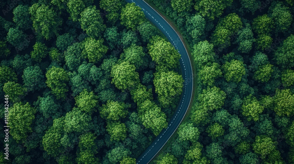 Aerial View of a Winding Road Through a Lush Forest Aerial View of a Winding Road Through a Lush Forest