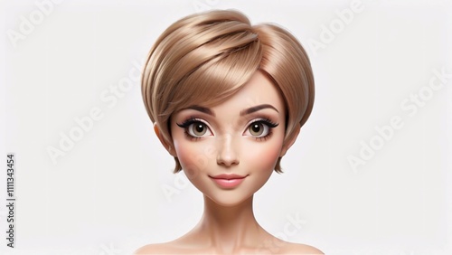 Cartoon woman with blonde bob hairstyle, close-up portrait.
