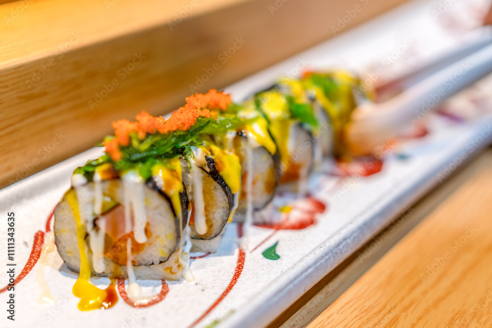 Exquisite Sushi Roll Artfully Plated for Culinary Delight Exquisite Sushi Roll Artfully Plated for Culinary Delight