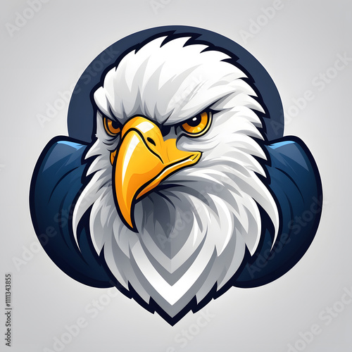 Majestic 2D Eagle Head Mascot Logo Design - Bold, Dynamic, and Gradient-Free photo